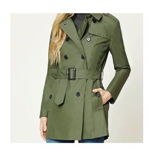 Military green short trench coat